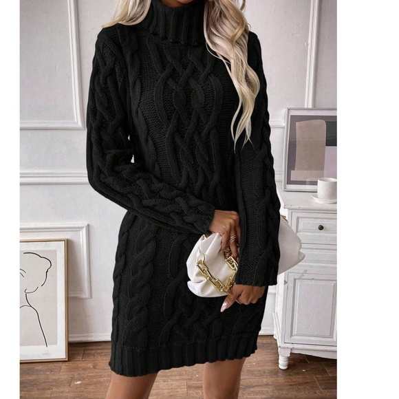 Cozy Solid Turtleneck Chunky Knit Sweater Dress - Picture 6 of 8